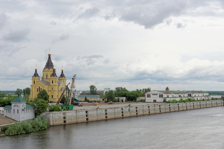 Nizhny Novgorod, Russia. - June 27.2017. The Cathedral of Alexander Nevsky. The huge temple is located at the bank of the Oka River near its confluence with the river Volga.のeditorial素材