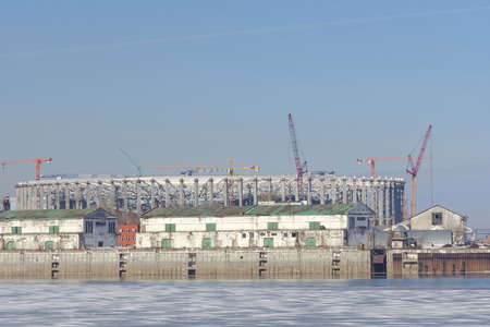 Nizhny Novgorod, Russia. - March 14.2017. Construction of the football stadium.のeditorial素材