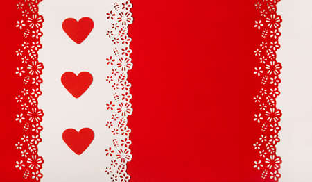 Hearts Red Background. Valentine Day Empty Greeting Card Decorative Template. Wedding Love Concept.の写真素材
