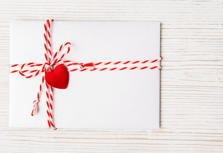 Valentines Day Envelope Mail, Heart Tied Rope, Valentine s Letter with Loveの写真素材