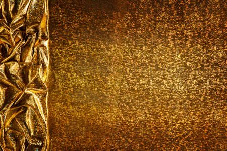 Gold Fabric Background, Cloth Golden Sparkles Texture, Waves Borderの写真素材