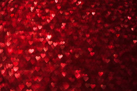 Hearts Lights Background, Heart Shape De Focused Red Sparkles