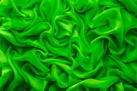 Fabric Waves Background, Cloth Wave, Green Satin Clothes Textureの写真素材