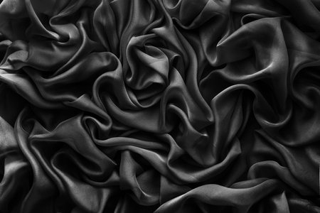 Fabric Waves Background, Cloth Wave, Black Satin Clothes Fractal