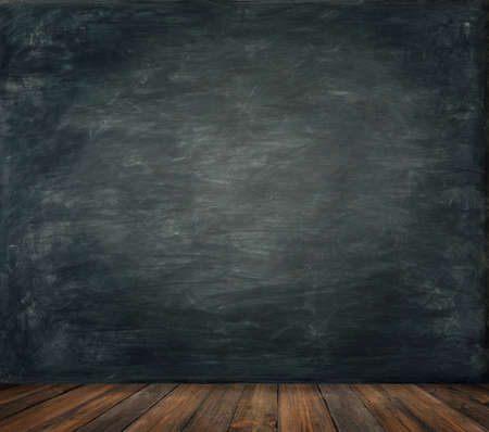 Blackboard Wall Wood Floor Background, School Black Board, Wooden Classroom Interiorの写真素材