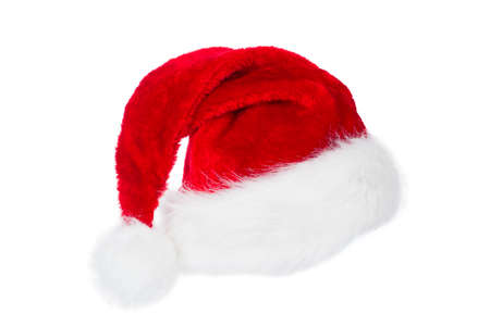 Santa Claus Hat, Red Christmas Hat Isolated over White Backgroundの写真素材