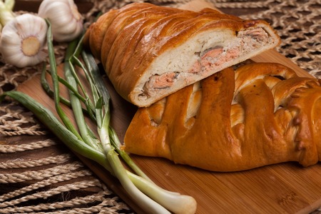 Pie on the table with food setの写真素材