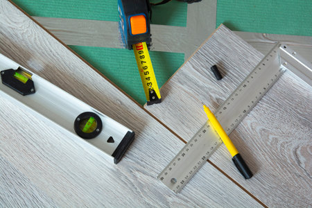 home improvement concept. laminate installation tools