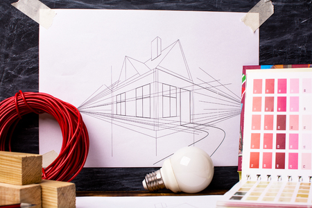 concept of home improvement with numerous working toolsの写真素材