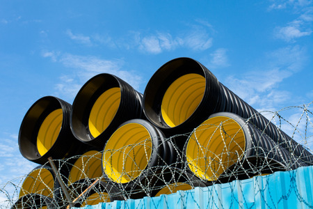Pvc pipes of large diameter in stockの写真素材
