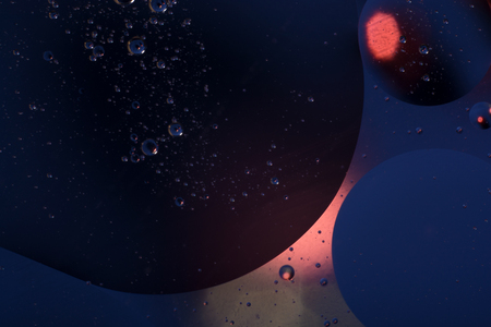 space background. blue and red oil bubblesの写真素材