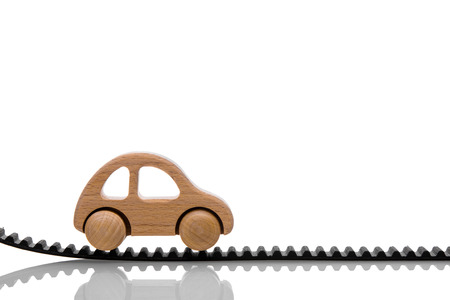 the timing belt with a toy carの写真素材