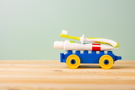 baby toothpaste and brushの写真素材