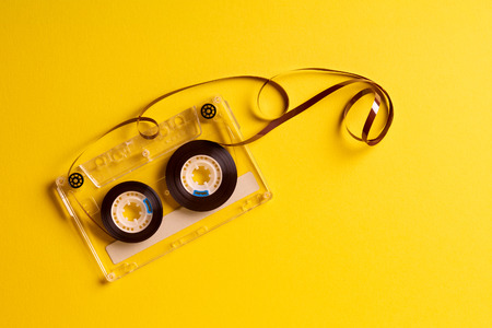 music tape over yellow backgroundの写真素材