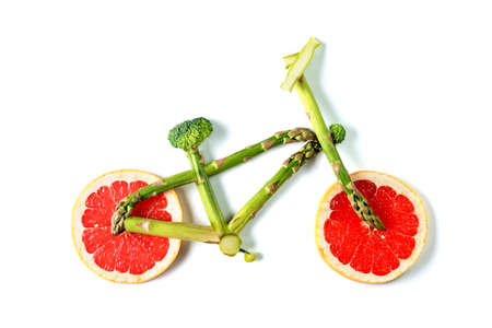 Fruit or vegetable bike on a white isolated background.の写真素材