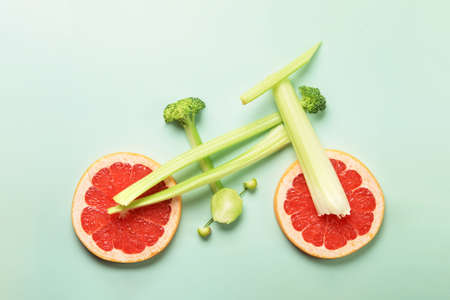 Fruit or vegetable bike on a white isolated background.の写真素材