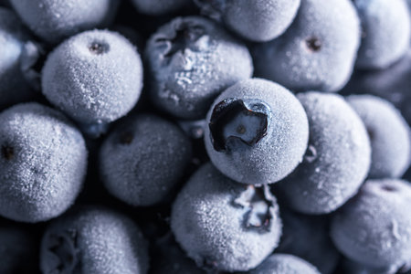 The texture of frozen blueberries. Top view