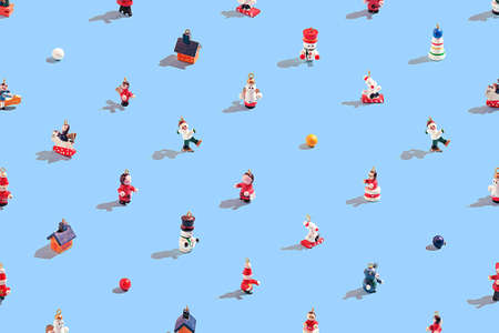 Creative christmas pattern of various christmas toys on a blue background.の写真素材