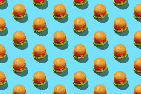 Minimalist hamburger pattern on blue background.