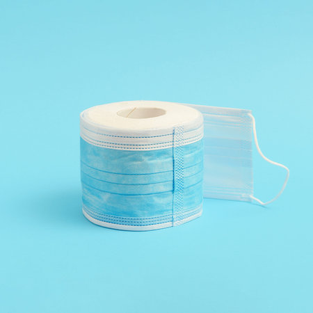 The creative concept of a pandemic. A roll of toilet paper with medical masks.の写真素材
