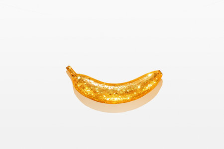 Creative golden banana with glitter on white background with copy space.の写真素材