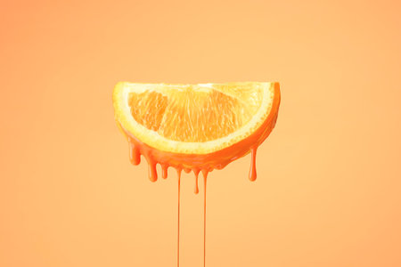 creative summer concept. A slice of orange melts then heat on an orange background.の写真素材