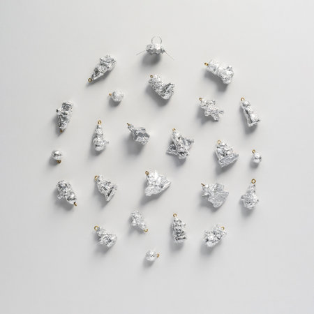 Creative concept of Christmas and New Year on a gray background. Christmas toys wrapped in foil in the shape of a Christmas ball.の写真素材