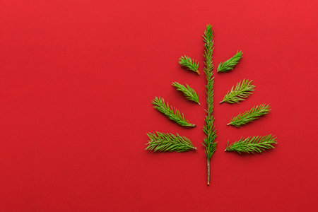 Creative concept of the new year and Christmas on a red background with copy space.の写真素材