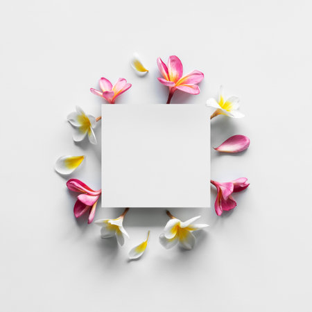 Creative layout of tropical flowers on a white background.の写真素材