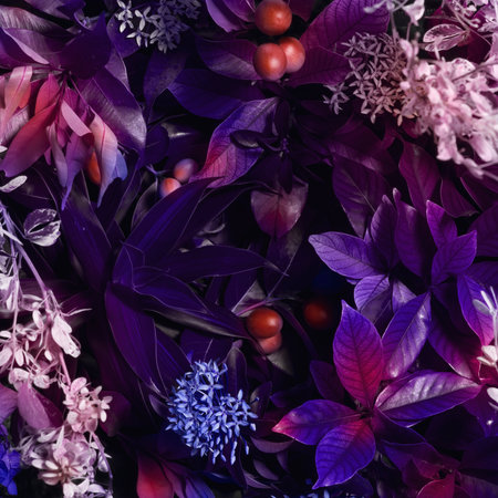 Creative fluorescent tropical leaf background. Creative concept of nature.の写真素材