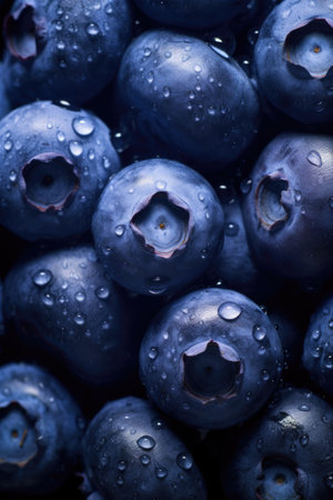 Close-up image of blueberries. AI generation.の素材