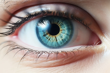 Close-up image of a woman's blue eye.の素材