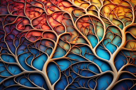 Creative abstract natural pattern of tree branches in warm and cool shades.の素材