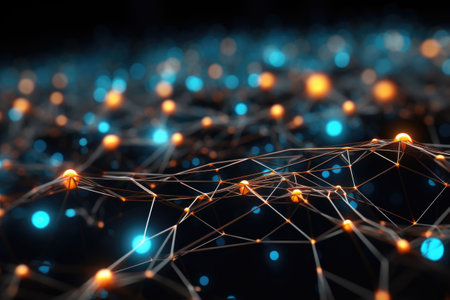3d rendering. Abstract connection structure with dots and lines on dark backgroundの素材
