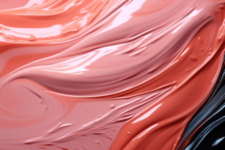 Close up of pink and black paint on white background with copy spaceの素材