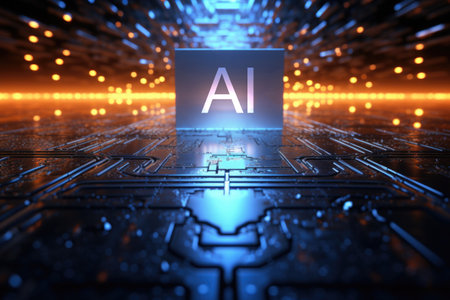 Artificial intelligence (AI) concept with circuit board. 3D renderingの素材