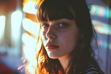 Portrait of a beautiful girl on the street in the evening lightの素材