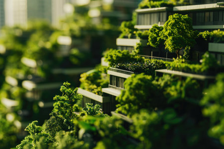 Concept for greening the facades of the city. Lush green garden in the city.の素材