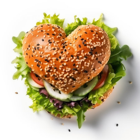 Hamburger in the shape of a heart on a white backgroundの素材