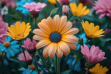 Colorful daisy flowers in the garden. Floral background.の素材