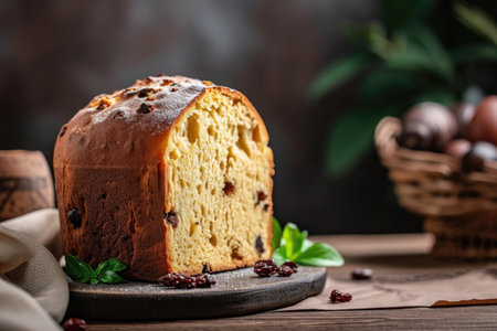 Traditional Italian cake panettone with raisins and chocolateの素材
