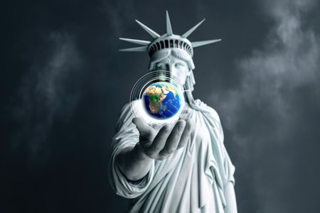 The Statue of Liberty with the Earth in the hands of a man.の素材