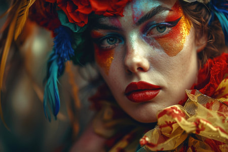 Portrait of a beautiful girl with creative make-up and carnival mask.の素材