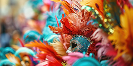 Colorful carnival masks at the annual festival of brazilian cultureの素材