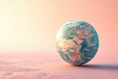Globe of the planet Earth on a pink background.の素材