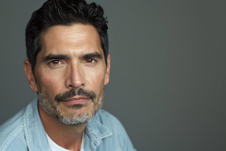 Portrait of a handsome middle-aged Hispanic man with beard and mustache.の素材