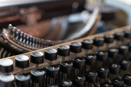 keyboard vintage typewriter close-up. Antiques in retro photography. details and elements of the...