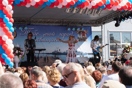 The singer Tatyana Bulanova concert in Kronshtadt, Saint Petersburg, Russia,may 18, 2019 on the occasion of the city dayのeditorial素材