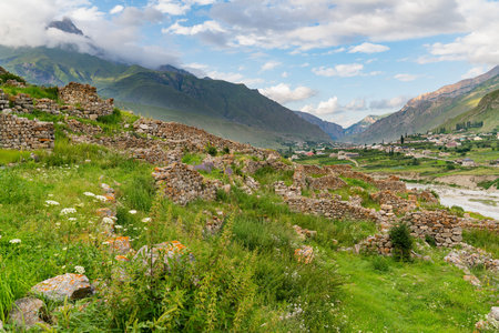 beautiful mountain landscape on a bright Sunny day with blue sky and white clouds. Caucasus mountain