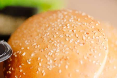 Burger buns. Surface of sesame seed bunsの写真素材